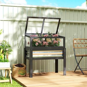 Fioriera rialzata con mini serra a ribalta, con gambe e rivestimento interno per fiori e verdure - Product Image 2