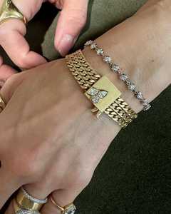 Round Pear Marquise Cut Lab Grown Diamond Pave Cluster Nameplate Cuban Link <b>Bracelet</b> Wide Custom Wholesale 14K 18K <b>Solid</b> Gold - Product Image 5