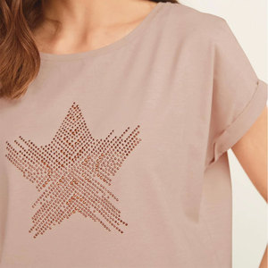 Men's Pink Short Sleeve T-<b>Shirt</b> With Geometric <b>Star</b> Flock Print O-Neck Casual Knitted Cotton Regular Fit - Product Image 5