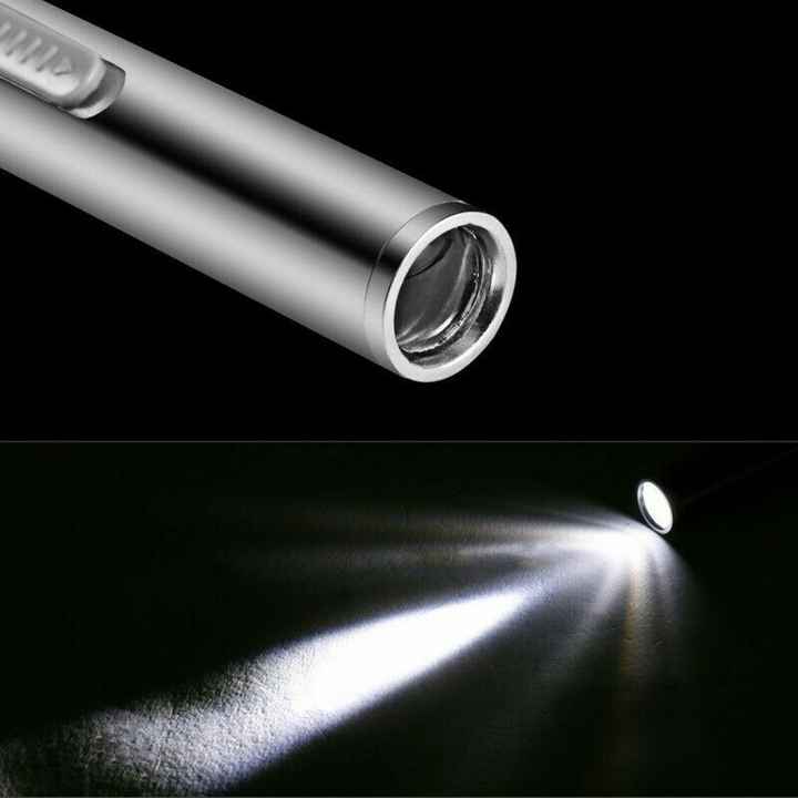 5\" Mini Tactical LED USB Rechargeable Flashlight Stainless Steel Torch Pen Light