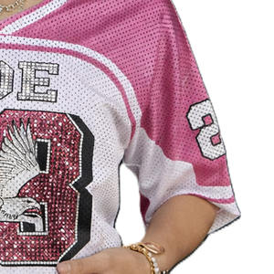 Jersey Corto de Fútbol Americano con Gráficos de Diamantes de Imitación para Mujer, Transpirable, Estilo Urbano, Cuello en V, Top Deportivo, Personalizado, OEM, Marca Privada - Product Image 5