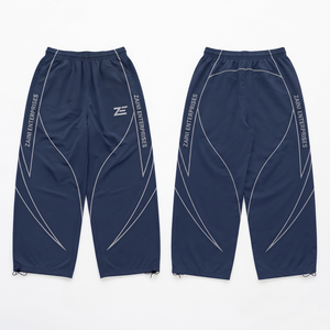 Pantalones Cortavientos Reversibles de Primera Calidad, 100% Algodón, Color Azul Marino, Ligeros, Estilo Urbano, Cierre con Cordón, Logotipo Personalizado, Serigrafía - Product Image 1
