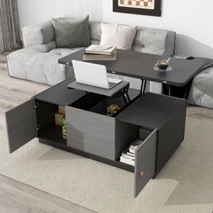 Tavolino da Caffè Moderno Grigio Rettangolare con Piano Sollevabile e Vano Contenitore Estensibile, Design Multifunzionale - Product Image 5