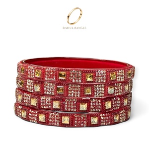 Indian Wedding Kashmiri <b>Red</b> Glass Bangles Trendy Zirconia Gold Plated Crystal Design for Festive Wear at Wholesale Price - Product Image 3