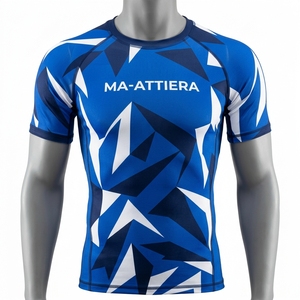 Camiseta de Compresión de Manga Corta para Hombre, Estampado Geométrico Azul, Ropa Deportiva para Gimnasio, Fitness, Running, Ropa Deportiva de Alto Rendimiento, Capa Base Atlética - Product Image 3