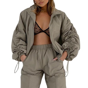 Ensemble coupe-vent deux pièces de qualité supérieure, style streetwear décontracté, coupe régulière, sweat à capuche zippé uni, respirant, écologique et coupe-vent - Product Image 1