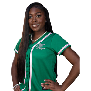 Camiseta de Béisbol Personalizada Verde para Mujer con Bordado, Manga Corta, Cierre de Botones, Ribete Rosa y Blanco, Número 08, Ropa Deportiva Informal - Product Image 1