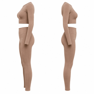 Women Seamless Yoga Set Long Sleeve <b>Crop</b> <b>Top</b> High Waist Leggings Fitness Activewear Set - Product Image 1
