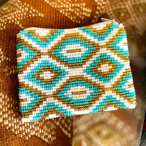 Guatemalan Colorful Beads Coin Purse with Embroidery / Mayan Artisan Made Customizable <b>Mini</b> <b>Pouch</b> Bag Needlework - Product Image 1