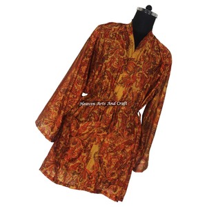 KS006 Beautiful Vintage Sari Kimono Short Robe Vintage Summer Floral Print Bohemian Oversized Full Length Sleeve Holiday Vintage - Product Image 3