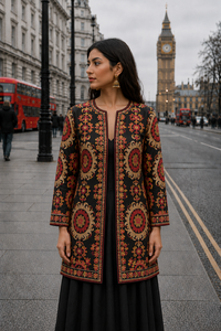 Women's Winter <b>Jacket</b> with Hand Embroidered Suzani Design <b>White</b> Fabric Bridesmaid Gift or Women's Clothing OEM ODM Bulk Sale - Product Image 1
