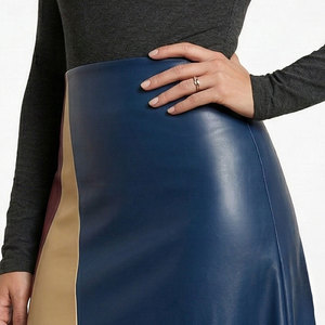 High Waist Women's Faux Leather Asymmetrical Color Blocked Floor-Length <b>Skirt</b> Shiny Design All Seasons Wear - Product Image 3