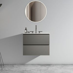 TIA 24\" <b>Wall</b> Mount Space Grey Bathroom Vanity with Large Storage Ceramic Sink and Three Faucet Holes <b>Floating</b> Bathroom Vanity - Product Image 1