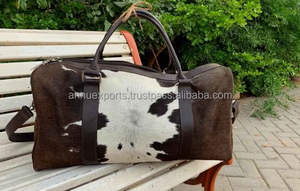 Sac à bagages à poils en cuir de vachette véritable Sac polochon de voyage Weekender en cuir véritable - Product Image 2