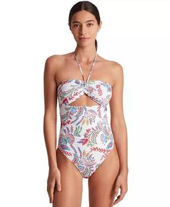 Maillot de bain une pièce bandeau à découpes imprimées pour femme - Product Image 1