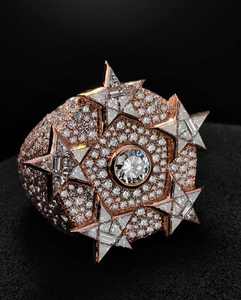 Rose Gold Color <b>Iced</b> Moissanite <b>Ring</b> Geometric Spike Pendant <b>Ring</b> Custom Jewelry Gift - Product Image 2