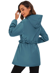 Chaqueta Impermeable Verde Casual con Capucha para Mujer, Abrigo con Cordón Ajustable en la Cintura, Ropa de Lluvia, Cortavientos de Moda para Exteriores, Nueva Prenda Superior Femenina - Product Image 6