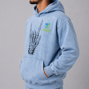 Truvic Men's Acid Wash Hoodie 100% Cotton French Terry <b>Skeleton</b> Hand Print Casual Autumn Wear Regular Fit Acid Wash <b>Hoodies</b> Men - Product Image 6