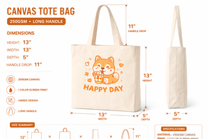 Bolsa de Tela de Algodón AMANI de 250 g/m², Asa Larga, Reutilizable, Ecológica, con Estampado de Perro de Dibujos Animados, Logotipo Personalizado, Duradera - Product Image 3
