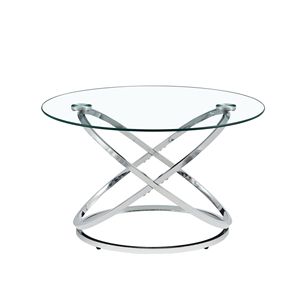 Mesa de Centro Moderna Redonda de Vidrio con Acabado Cromado y Cubierta de Vidrio Templado para Sala de Estar, Mesa de Centro Plateada - Product Image 4
