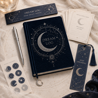 LABON Journal de bien-être en velours bleu marine profond, avec suivi du sommeil, bords dorés à l'argent, thème constellations célestes et breloque métallique