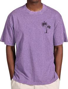 เสื้อยืดแขนสั้นผู้ชายลายโลโก้แบรนด์สั่งทำพิเศษ ทรงโอเวอร์ไซส์ ผ้าฝ้ายวินเทจ ล้างสีแล้ว ลายต้นปาล์ม เสื้อยืดกราฟิก ลำลองใส่สบายสำหรับฤดูร้อน - Product Image 2