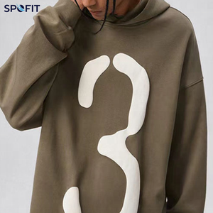 เสื้อฮู้ดโอเวอร์ไซส์ผู้ชาย SPOFIT ผ้าฝ้ายถักน้ำหนัก 320 กรัม ระบายอากาศได้ดี พิมพ์ลายตัวเลข 3 ด้านหน้า สไตล์ฤดูใบไม้ร่วง - Product Image 4