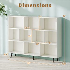 Libreria con Gambe in Metallo 55 x 9,5 x 42 Pollici con 5 Dispositivi Anti-Ribaltamento, Vetrina Espositiva - Product Image 4