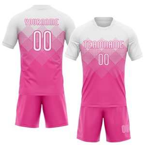 Ensemble d'uniformes de football rose et blanc personnalisés par sublimation, haute performance, avec kit complet de qualité supérieure pour joueur - Product Image 1
