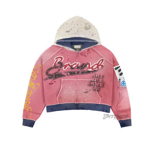 Sweat à capuche streetwear pour homme en coton épais 500 g/m² coupe ample effet vieilli hiver brodé impression numérique - Product Image 1