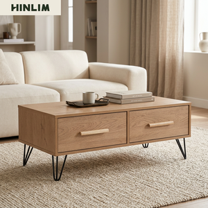 Modern Scandinavian Durable Laminated Board <b>Coffee</b> <b>Table</b> with Storage Drawers Black Metal <b>Legs</b> Living Room Furniture - Product Image 4