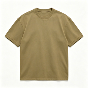 Camiseta Verde Oliva Oversize de Manga Corta para Hombre, Casual, de Algodón, Cuello Redondo, Color Liso Teñido - Product Image 5