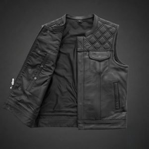 Chaleco de Motociclista de Cuero Vacuno Negro para Hombre, Chaleco de Cuero Genuino con un Solo Botón, Transpirable, Resistente al Viento, con Bolsillos, Estilo Boho - Product Image 1