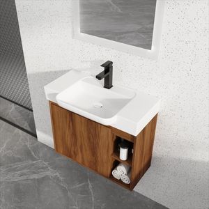 Lavandino da bagno in ceramica bianca da 28 ''montato a parete con chiusura morbida porta KD-imballaggio - Product Image 1