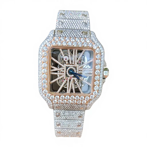 Reloj de Lujo, Elegante y Moderno, Mecánico, de Acero Inoxidable, con Caja Cuadrada, Analógico, Estilo Hip Hop, Vintage, Esqueleto, con Diamantes Moissanite - Product Image 1