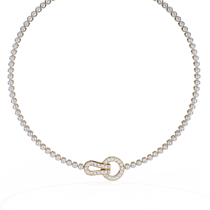 10K 14K 18K Yellow Gold Horseshoe Buckle <b>Necklace</b> Round Bead Chain for Modern Women’s <b>Statement</b> Diamond Jewellery Collection - Product Image 1
