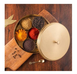 Boîte à épices en laiton avec double couvercle, nouveaux modèles design, très vendue, laiton poli miroir doré - Product Image 3