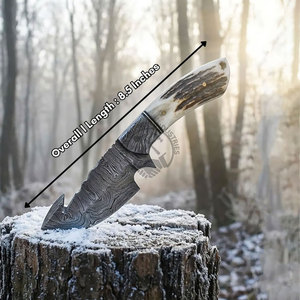 Nouveau couteau artisanal en corne de bélier de Damas avec étui |   Couteau à lame fixe pour dépecer |   Couteau de bushcraft |   Couteau de chasse |   Couteau de camping - Product Image 5