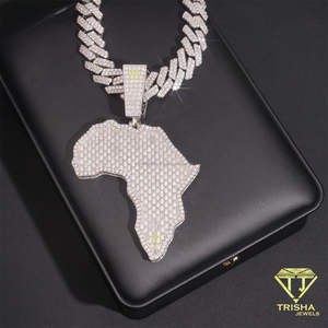 Pendentif de luxe en argent sterling 925 avec carte de l'Afrique, diamants moissanite et pierres baguette serties, style chaîne cubaine hip-hop - Product Image 2