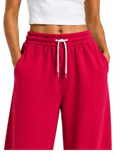Pantalones de chándal anchos de cintura alta para mujer, color rojo cereza, estilo casual, holgados, de felpa, con cordón y bolsillos. - Product Image 5