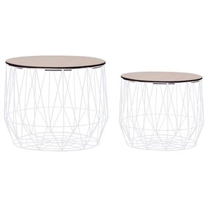 Set di 2 tavolini da caffè bianchi in metallo e compensato con contenitore di medie dimensioni, design elegante - Product Image 1