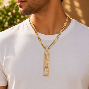 Pendentif Hip Hop pour Homme en Argent Sterling 925 Plaqué Or avec Moissanite Forme Baguette Classique et Sertissage à Griffes - Product Image 5