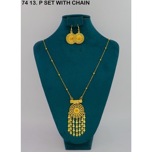 Hermoso conjunto de collar con colgante Jhalar chapado en oro, estilo étnico, conjunto de joyería de aleación de oro, collar con cadena para mujer, joyería de moda. - Product Image 1