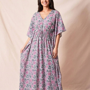 Kaftán de algodón estampado a mano al por mayor, kaftán de playa de algodón estampado, vestido de fiesta para mujer, vestido maxi de noche - Product Image 1