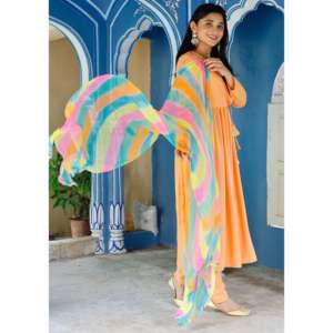 Ensemble de costume en mousseline de soie couleur pêche pâle - Taille XS - Product Image 4