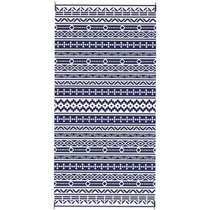 Tappeto da Esterno Reversibile Impermeabile 9FT X 18FT in Materiale PP con Borsa per il Trasporto, Motivo Geometrico Blu e Bianco, Paglia Riciclata per Corridoio - Product Image 1