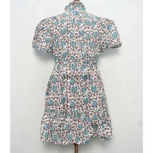 Women's Midi Soft Pure Cotton Sweet Hand Block Floral Print Minimalist Casual Party Wear Formal Bridesmaid <b>Dress</b> - Product Image 6