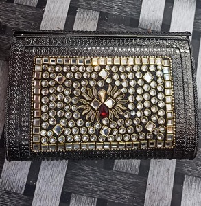 <b>Black</b> Gold Stone Beaded Chain Strap Durable Velvet Lining Fashion Clutch <b>Bag</b> <b>Rhinestone</b> Wedding Christmas Party Purse for Women - Product Image 4