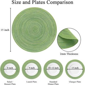 Set di 6 tovagliette rotonde in cotone intrecciato da 15 pollici, lavabili e reversibili, per tavoli da pranzo, cucina, feste e occasioni speciali - Product Image 2