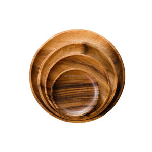 Placas de madera de acacia maciza pulida de alta calidad, el mejor embalaje para uso doméstico, patrón redondo grabado, vajilla de cargador al por mayor - Product Image 5